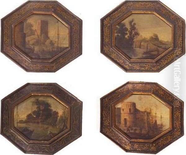 Vedute Di Porti Con Figure E
Paesaggio Con Ponte Oil Painting by Agostino Tassi