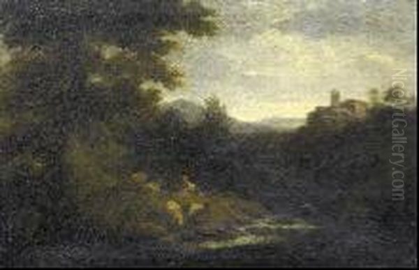 Paesaggio Fluvialecon Pastorello Oil Painting by Carlo Antonio Tavella, Il Solfarola