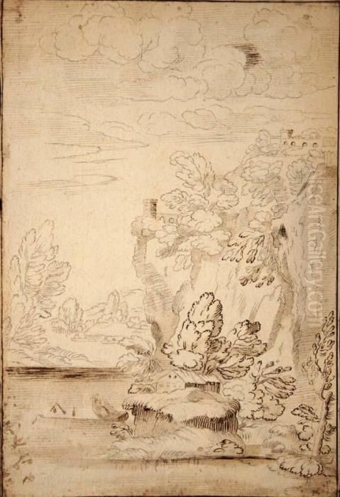 Paesaggio Con Caseggiato E Borgofortificato Sullo Sfondo Oil Painting by Carlo Antonio Tavella, Il Solfarola