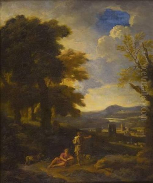 Bergers Devant Une Ville Fortifiee Oil Painting by Carlo Antonio Tavella, Il Solfarola