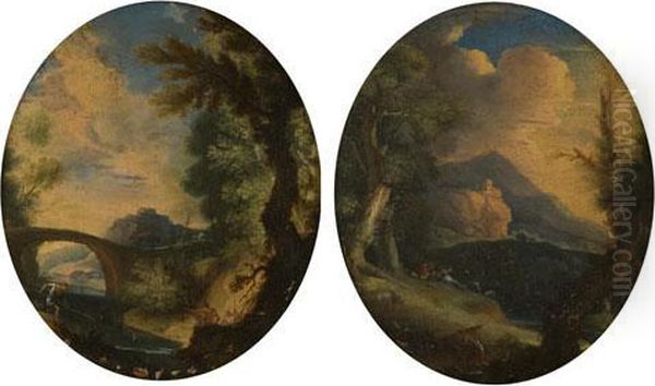 A) Paesaggio Fluviale Con Pescatori Oil Painting by Carlo Antonio Tavella, Il Solfarola