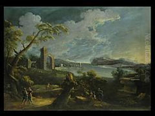 Italienische Kustenlandschaft Mit Ruinen Oil Painting by Carlo Antonio Tavella, Il Solfarola