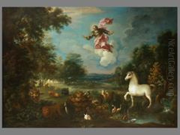 Das Paradies Mit Tieren Und Gottvater Oil Painting by Carlo Antonio Tavella, Il Solfarola