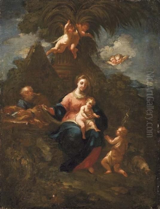 Sacra Famiglia E Angeli Su Sfondo Di Paesaggio Oil Painting by Carlo Antonio Tavella, Il Solfarola