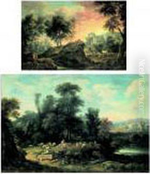 Paesaggi Con Figure Ed Armenti Oil Painting by Carlo Antonio Tavella, Il Solfarola