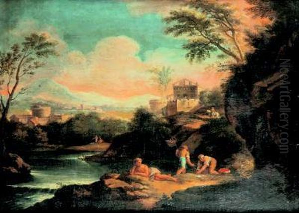 Paesaggio Con Figure Oil Painting by Carlo Antonio Tavella, Il Solfarola