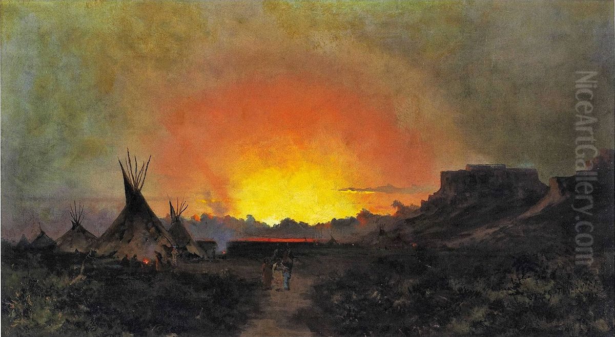 A Sunset In Wyoming Oil Painting by Jules Tavernier