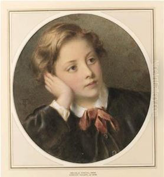 Portrait Of Adela Portal, 
Bust-length, In A Red Dress; And Portraitof Melville Portal, 
Bust-length, In A Black Jacket And A Redcravat Oil Painting by Edward Tayler