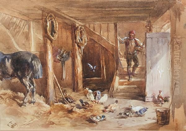 Groom Entering A Sunlit Stable Interior Oil Painting by John Frederick Tayler