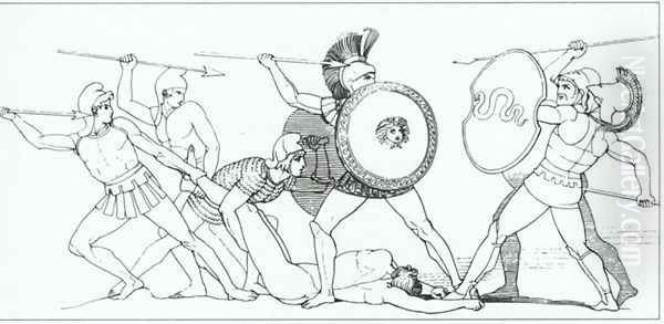 The Fight for the Body of Patroclus Oil Painting by John Flaxman