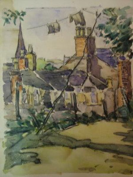 View From A Back Garden; Black 
Chalk And Watercolour, 32.5x26.5cm: Together With Two Other Watercolour 
Studies Of A Street Scene And A Farmyard Attributed To The The Same Hand Oil Painting by Ernest Archibald Taylor