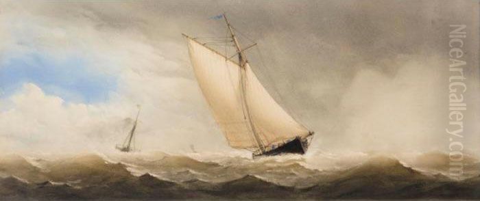 Ships In Rough Sea Oil Painting by Charles, Taylor Snr.