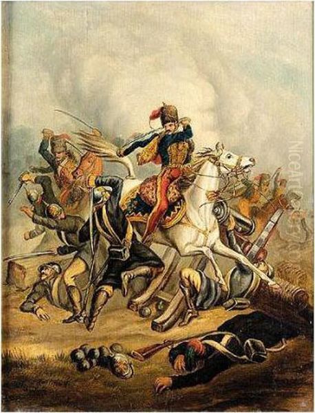 Charge Of The Light Brigade; 
11th Hussars - Riding Through The Russian Guns, 20th October, 1854 Oil Painting by Charles, Taylor Snr.