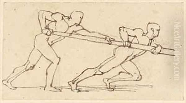 Two Male Figures pushing a Pole to the Right Oil Painting by John Flaxman