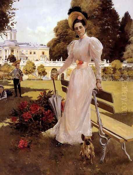 Portrait of Princess Z. N. Yusupova with her Two Sons at Arkhangelskoe Oil Painting by Francois Flameng