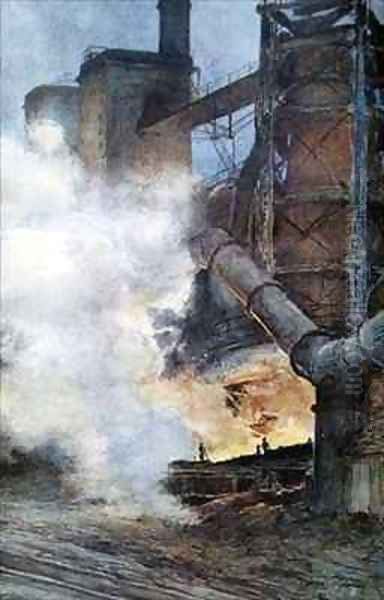 Steelworks at Chasse Isere Oil Painting by Francois Flameng