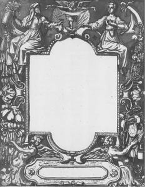 Allegorical Figures And Angels 
Holding Garlands Around A Cartouche:design For A Frontispiece Oil Painting by Antonia Tempesta