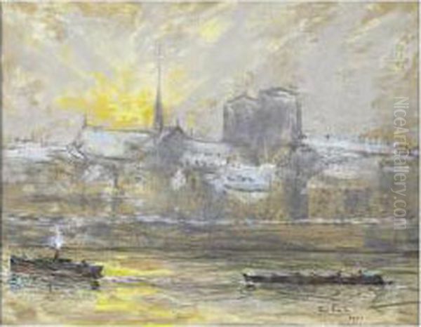 [siebe Johannes Ten Cate; Notre 
Dame De Paris In Winter; Pastel Signed And Dated 1901; Stamped With The 
Artist's Studio Stamp On The Reverse] Oil Painting by Siebe Johannes ten Cate