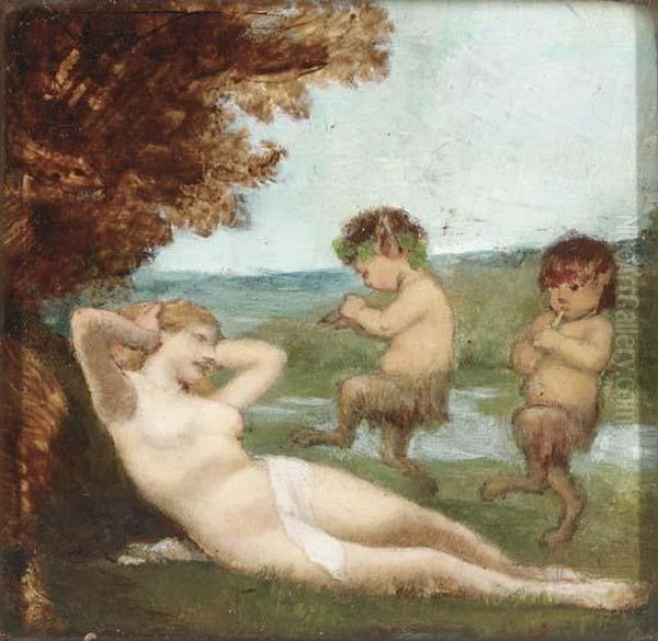 Fauns Piping A Nymph Oil Painting by Dorothy, nee Tennant Stanley