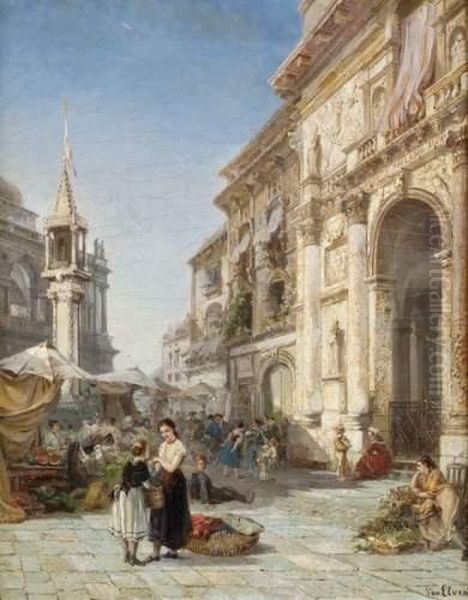 Place Du Marche En Italie Oil Painting by Pierre-Henri-Theodore Tetar van Elven