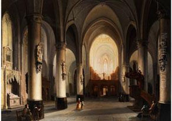 Grosses Kircheninterieur Mit Figurenstaffage Oil Painting by Pierre-Henri-Theodore Tetar van Elven