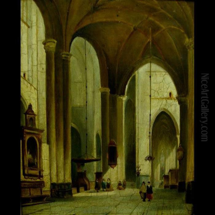 Cathedral Interior Oil Painting by Pierre-Henri-Theodore Tetar van Elven