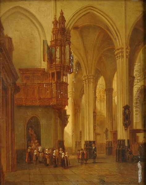 Cathedral Interior Oil Painting by Pierre-Henri-Theodore Tetar van Elven