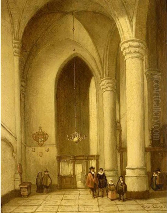 Church Interior Oil Painting by Pierre-Henri-Theodore Tetar van Elven