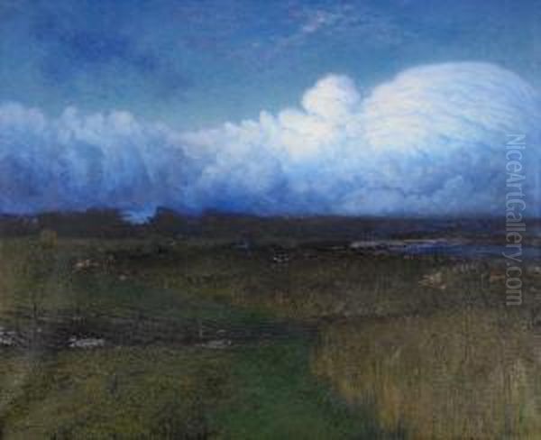 Molnbyar Over Slattlandskap Oil Painting by Robert Thegerstrom