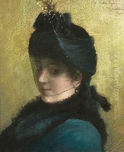 An Elegant Lady Wearing A Veil Oil Painting by Robert Thegerstrom