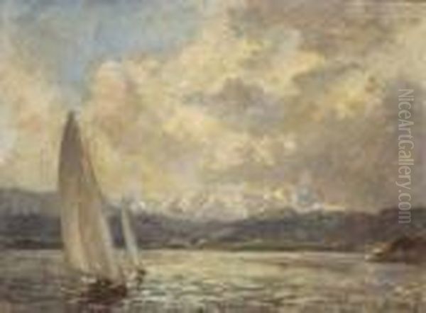 Segelboote Auf Dem Starnberger
 See. Oil Painting by Paul Thiem
