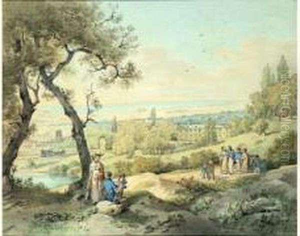 Promeneurs Devant Un Chateau Dit
 