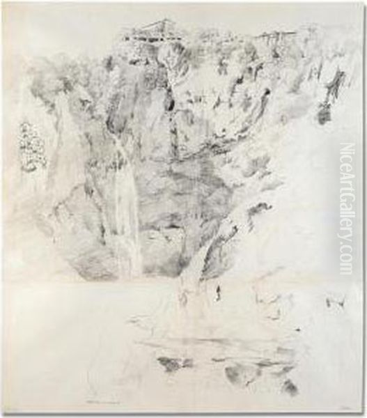 View Of The Falls At Tivoli Oil Painting by Claude I Thienon