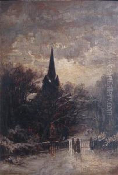 Winter Evening At The Church Gate Oil Painting by Thomas, of Pall Mall Butler