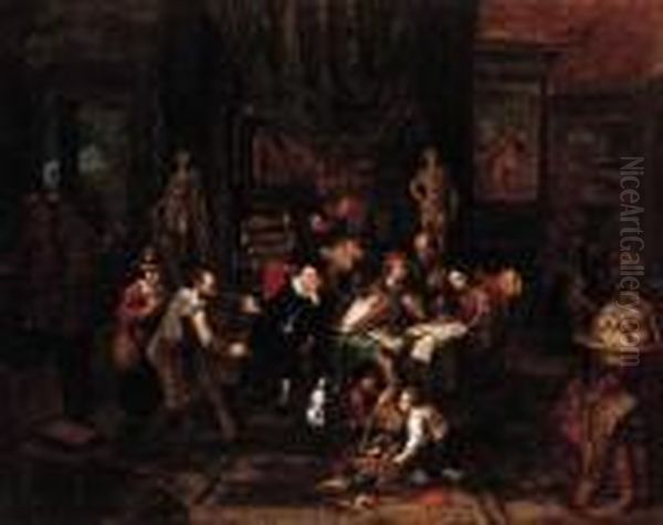 An Alchemist In His Study; And A Landlord Collecting Rents Oil Painting by Gerard Thomas