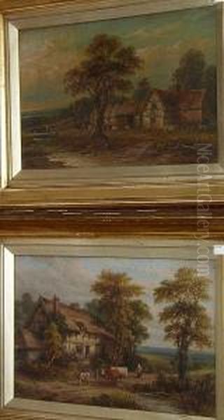 Figure And Cattle By A Rustic Dwelling; End Of The Day, Both Signed 't. Thomas' Oil Painting by Thomas, of Pall Mall Butler