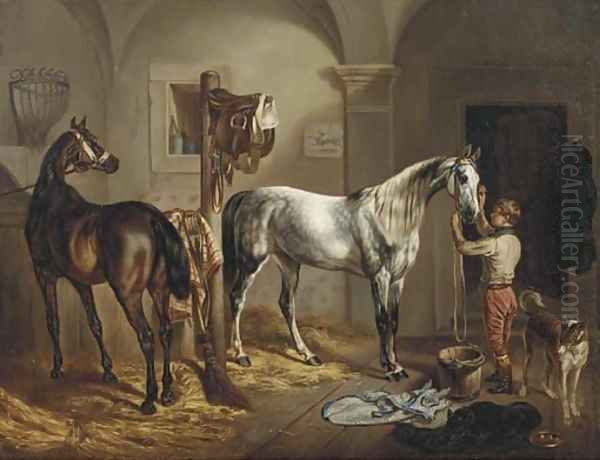 Tending to the horses Oil Painting by Gustav Adolf Friedrich