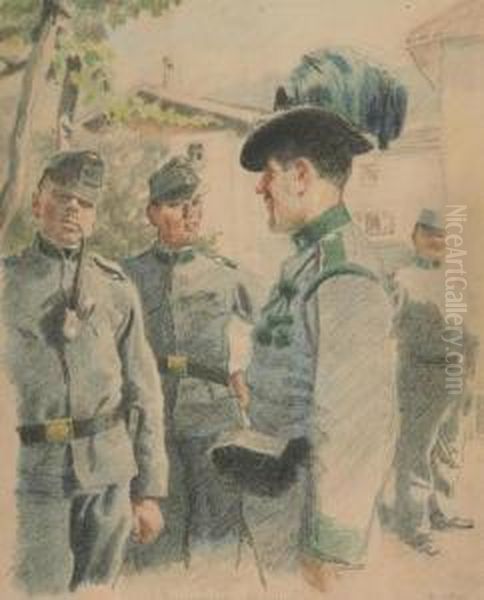 Kaiserjager.
 Farbige Kreide, Mit Weis Gehoht, Auf Cremefarbenem Velin. . Ca. 31 : 25
 Cm . Unten Rechts Monogrammiert. Charakteristische, Farbfrische 
Zeichnung. Im Unterrand Von Fremder Hand Betitelt. Auf Karton Aufgelegt 
Und Fest Ins Passepartout  Oil Painting by Eduard Thony