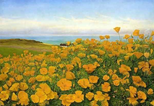 A Field of Buttercups by the Coast Oil Painting by Johanne Nicoline Louise Frimodt