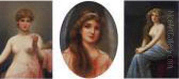 A Group Of Three Continental Porcelain Plaques Oil Painting by Friedrich Paul Thumann