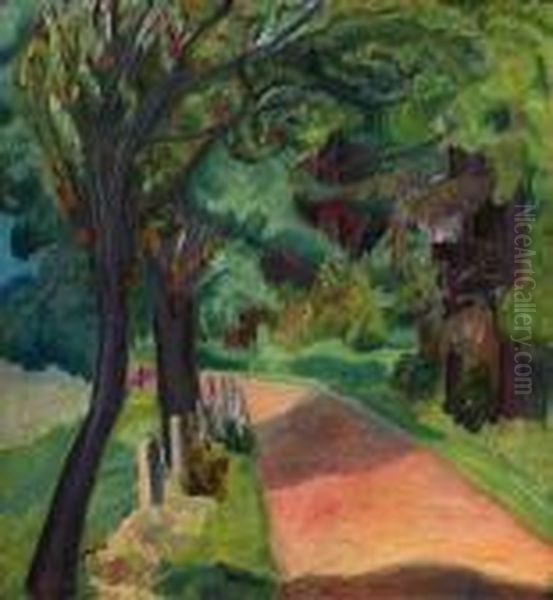 Rognebaerbusk Ved Vei Oil Painting by Rudolph Thygesen