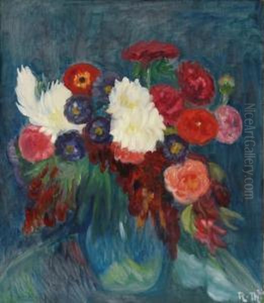 Blomstergruppe 1930 1930 Oil Painting by Rudolph Thygesen