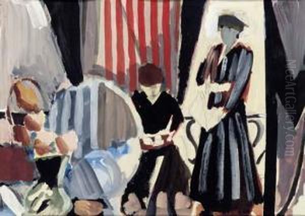 Figures In An Interior Oil Painting by Geoffrey Tibble