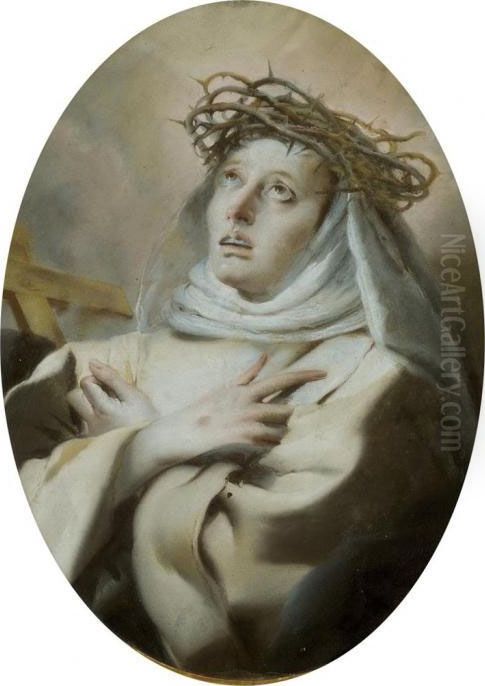 Saint Catherine Of Siena With A Crown Of Thorns Oil Painting by Lorenzo Tiepolo