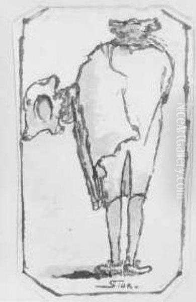 Karikatur Eines Von Hinten Gesehenen Stehenden Mannes Oil Painting by Lorenzo Tiepolo