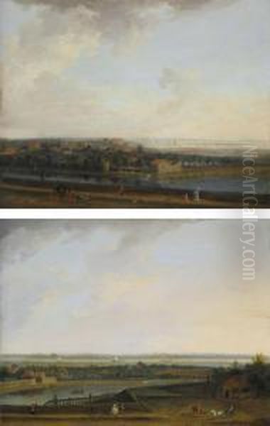 Landscapes On The Scheldt Near 
Antwerp With Elegant Figures In The Foreground Oil Painting by Peter Tillemans