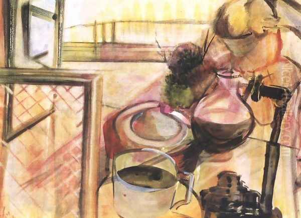 Still-life with Coffee-maker 1943 Oil Painting by Istvan Farkas