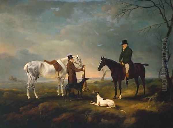 Sir Robert Leighton after Coursing, with a Groom and a Couple of Greyhounds Oil Painting by John Snr Ferneley