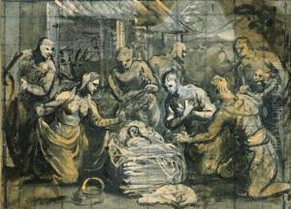 Tintoretto
The Adoration Of The Shepherds
Black Chalk, Oil On Blue Paper, Squared In Black Chalk Oil Painting by Domenico Tintoretto