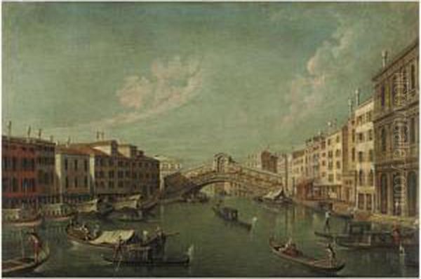 Venezia, L'isola Della Giudecca Con La Chiesa Del Redentore;
Il Ponte Di Rialto Con La Riva Del Vin Oil Painting by Francesco Tironi
